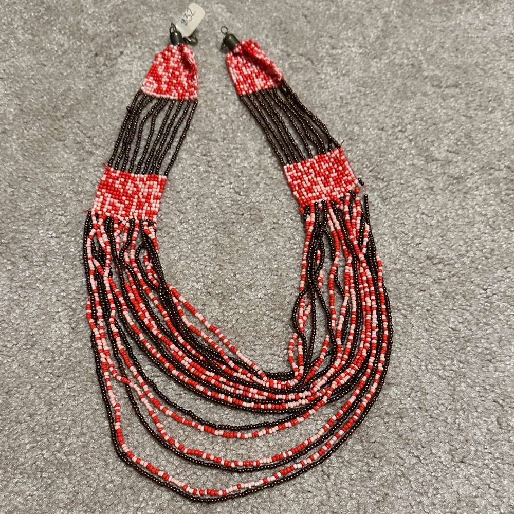 Red and Brown Beaded Necklace